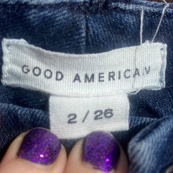 Good American classic slim straight high rise raw hem jeans size 2 / 26 - Picture 4 of 10